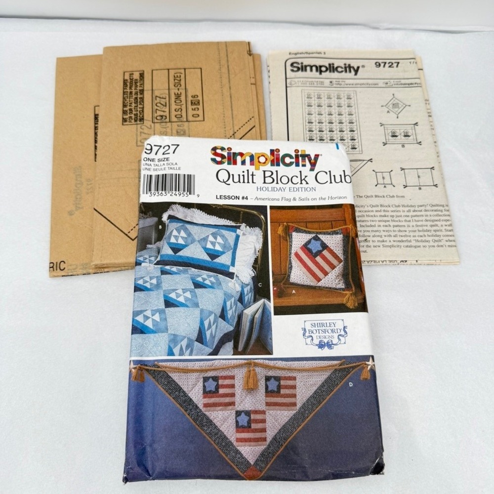 2001 Simplicity Sewing Pattern 9727 Quilt Block Americana Flag & Sails VTG UNCUT